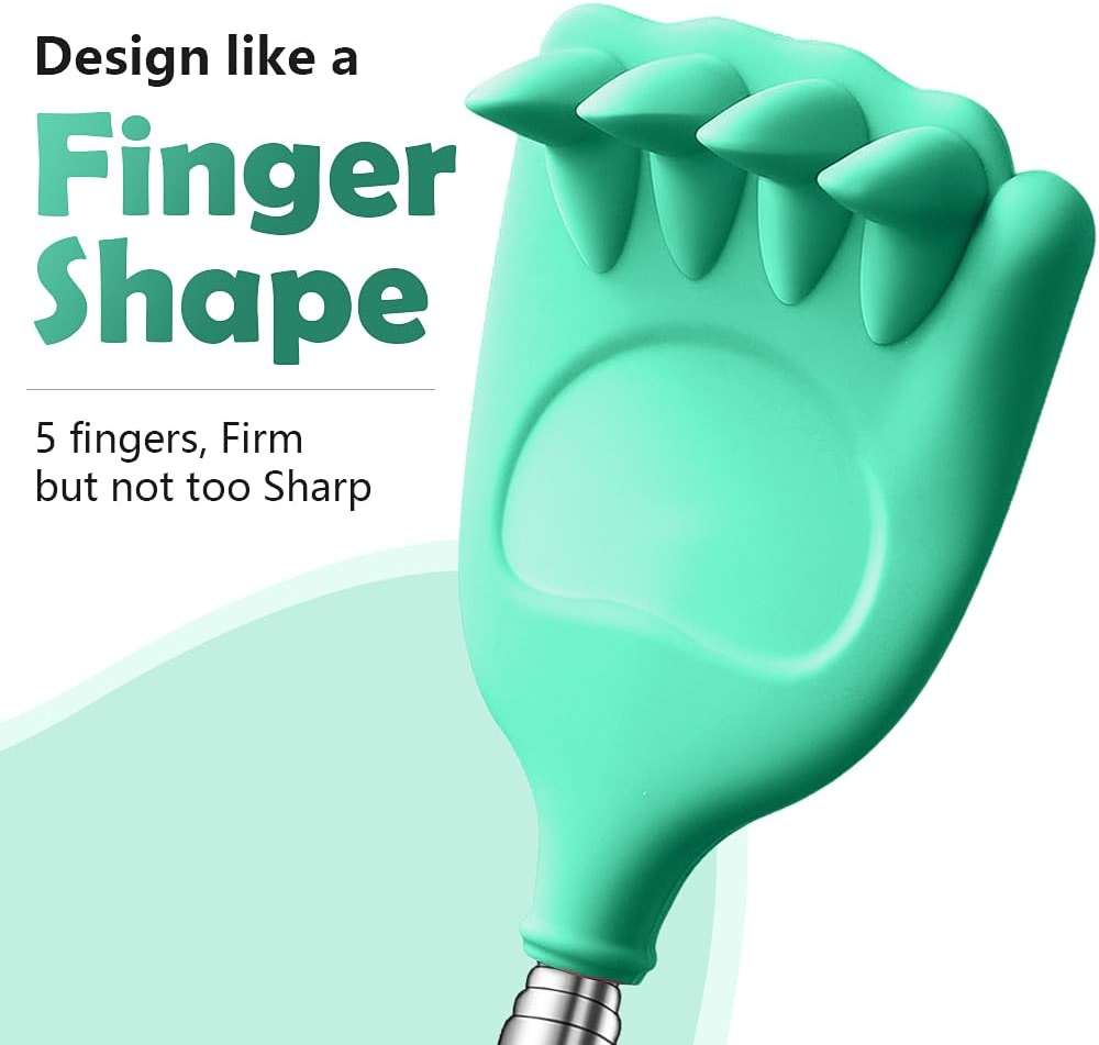 HIWZZI Back Scratcher Extendable Silicone Bear Claw Massager Tool Telescoping Stocking Stuffers for Itches Lotion Application Spa Men Women Kids Adults Baby the Disabled Green - Image 5