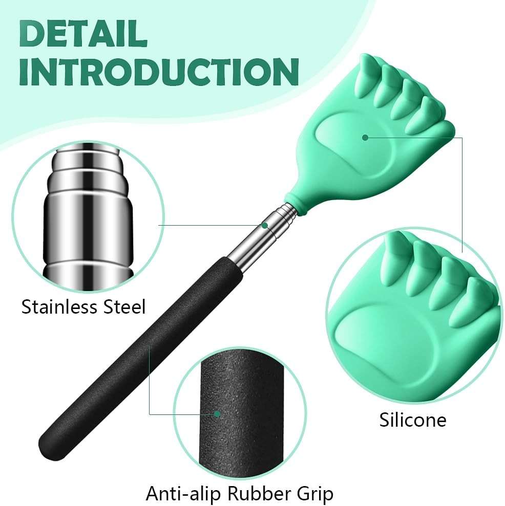 HIWZZI Back Scratcher Extendable Silicone Bear Claw Massager Tool Telescoping Stocking Stuffers for Itches Lotion Application Spa Men Women Kids Adults Baby the Disabled Green - Image 6