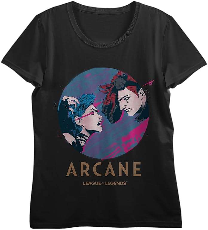League of Legends Arcane Jinx & Vi Confrontation Women's Black Crew Neck Short Sleeve T-Shirt - Image 1
