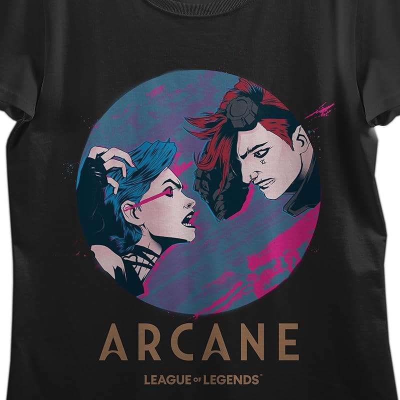 League of Legends Arcane Jinx & Vi Confrontation Women's Black Crew Neck Short Sleeve T-Shirt - Image 2