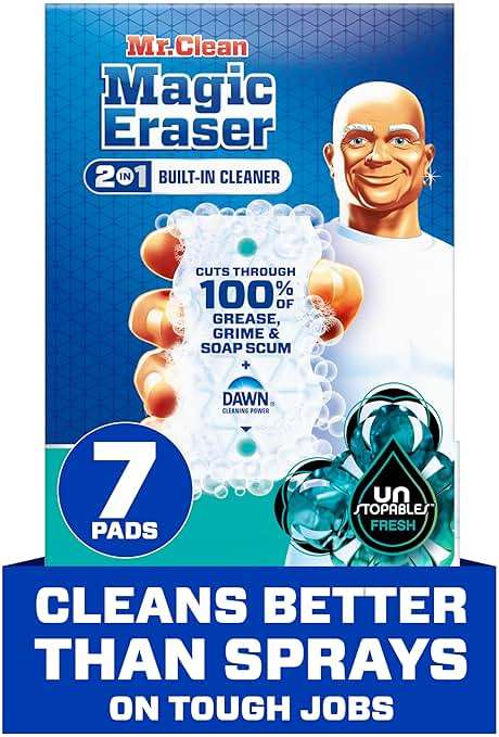 Mr. Clean Magic Eraser Foaming Sponge, All Purpose Cleaner, Dawn Cleaning Power, Wall, Sneaker, Oven Cleaner, Kitchen, Bathroom, Shower Cleaning Supplies, Scrubber, Ultra Foamy, 7ct - Image 1