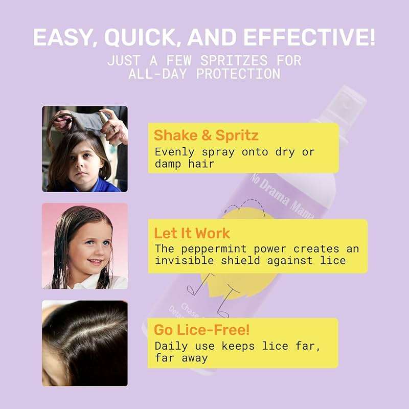 Lice Mamas Kids Hair Spray for Everyday Use on All Hairs Types - Natural Protection Spray with Peppermint Oil for Whole Family - Keep Hairs Soft, Manageable & Shielded with Easy-to-Use Detangling - Image 4