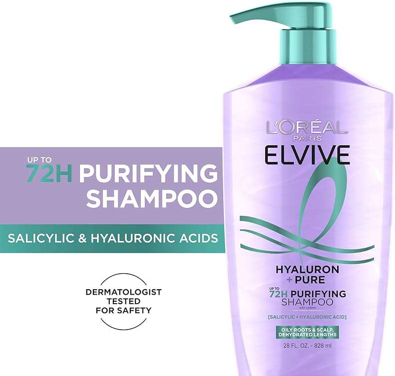 L'Oreal Paris Elvive Hyaluron + Pure Shampoo and Conditioner Set, Clarifying Shampoo and Rehydrating Conditioner with Salicylic Acid and Hyaluronic Acid, 56 Fl Oz Set - Image 2