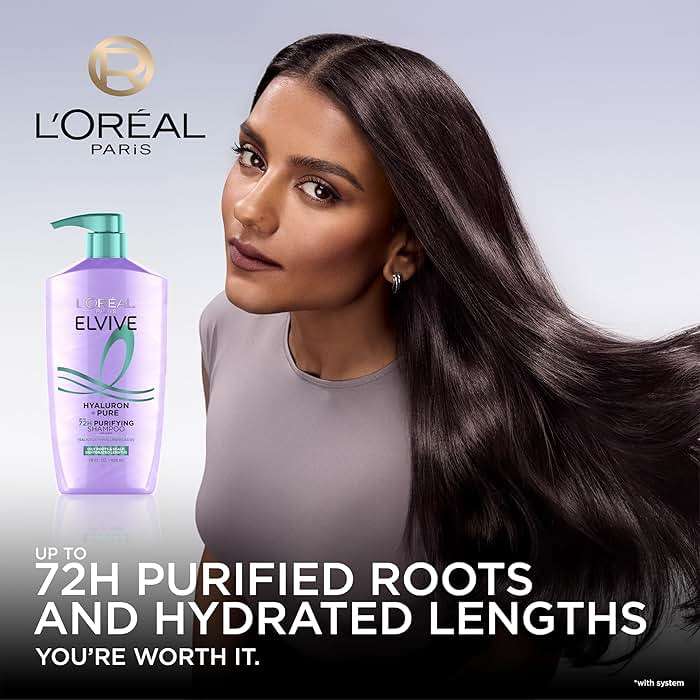 L'Oreal Paris Elvive Hyaluron + Pure Shampoo and Conditioner Set, Clarifying Shampoo and Rehydrating Conditioner with Salicylic Acid and Hyaluronic Acid, 56 Fl Oz Set - Image 3