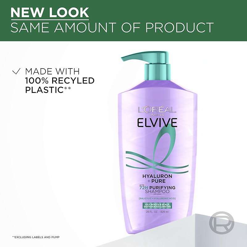 L'Oreal Paris Elvive Hyaluron + Pure Shampoo and Conditioner Set, Clarifying Shampoo and Rehydrating Conditioner with Salicylic Acid and Hyaluronic Acid, 56 Fl Oz Set - Image 8