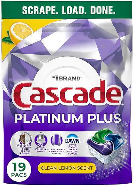 Cascade Platinum Plus Dishwasher Pods, Dishwasher Detergent, Dish Detergent Soap, Lemon, 19 Count - Image 1