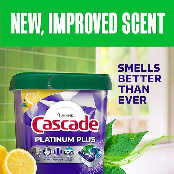 Cascade Platinum Plus Dishwasher Pods, Dishwasher Detergent, Dish Detergent Soap, Lemon, 57 Count - Image 7
