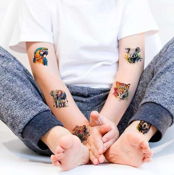 CHARLENT Watercolor Safari Animals Temporary Tattoos for Kids Party Supplies - 74 Individually Sheets Animals Tattoos for Boys Girls Birthday Party Favors - Image 3