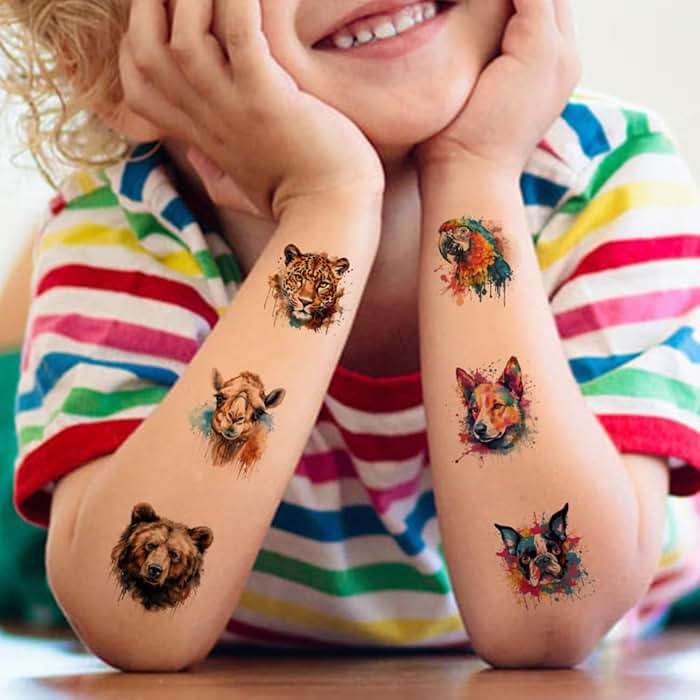 CHARLENT Watercolor Safari Animals Temporary Tattoos for Kids Party Supplies - 74 Individually Sheets Animals Tattoos for Boys Girls Birthday Party Favors - Image 5