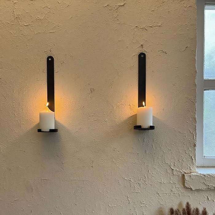 AimtoHome Black Wall Candle Sconces Set of 2, Cast Iron Wall Mounted Candle Holders, Multi-Purpose Farmhouse & Minimalist Modern Decor for Living Room, Hallway - Image 1