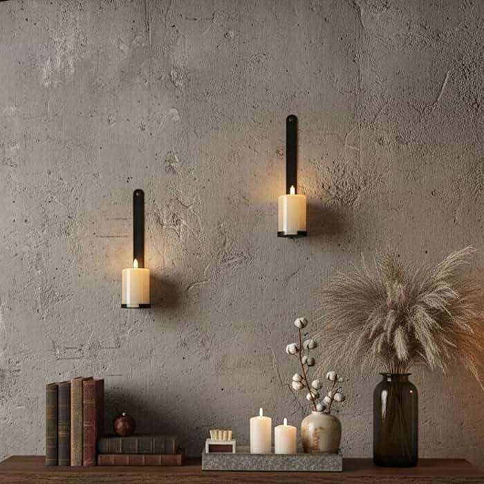 AimtoHome Black Wall Candle Sconces Set of 2, Cast Iron Wall Mounted Candle Holders, Multi-Purpose Farmhouse & Minimalist Modern Decor for Living Room, Hallway - Image 7