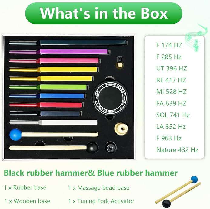 Yisowy 18pcs Solfeggio Tuning Forks Set, 10 Premium Aluminum Alloy Vibrational Forks with 2 Ergonomic Mallets, Activator & Accessories Kit for Yoga, Sound Therapy, Chakra Balancing & Stress Relief - Image 2