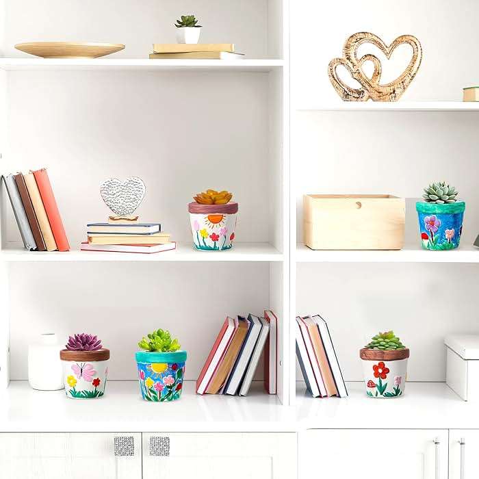 Pasimy 6 Set Ceramics to Paint DIY Ceramic Succulent Planter Pots Paint Your Own Flower Pots Craft Kit Unpainted Bisque Flowerpot with Brush Palette for Family Activity Holiday Gifts(Classic) - Image 7
