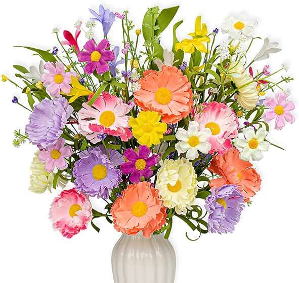 VioletEverGarden 12 Pack Spring Decorations for Home 4 Colors Artificial Spring Flowers 17 Inch Spring Floral Stems with Daisy and Forsythia for Spring Summer Wedding Holiday Decor - Image 1