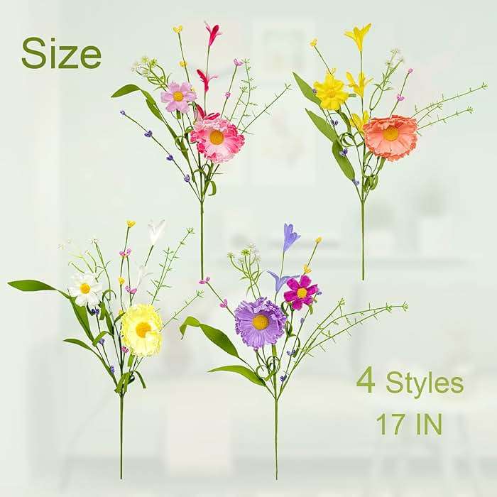 VioletEverGarden 12 Pack Spring Decorations for Home 4 Colors Artificial Spring Flowers 17 Inch Spring Floral Stems with Daisy and Forsythia for Spring Summer Wedding Holiday Decor - Image 4
