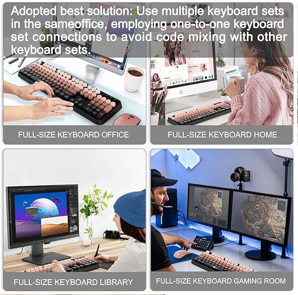 Wireless Keyboard and Mouse Combo, 104 Round Keys Cute Colorful Keyboard and Mouse with Retro Typewriter for PC/Mac/Laptop/Tablet/Computer/Windows Black - Image 7