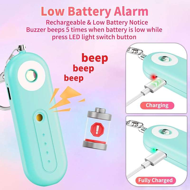 Rechargeable Personal Safety Alarm for Women - 130dB Self Defense Keychain Alarm Whistle with SOS Strobe Light, Low Battery Notice - Security Protection Devices for Kids Elderly College Essentials - Image 5