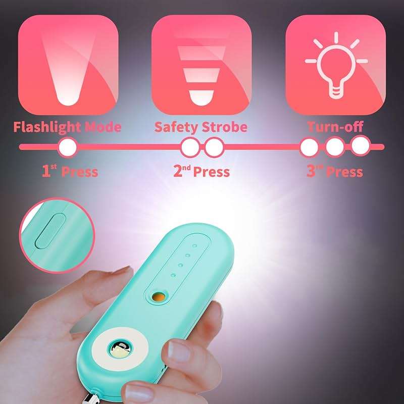 Rechargeable Personal Safety Alarm for Women - 130dB Self Defense Keychain Alarm Whistle with SOS Strobe Light, Low Battery Notice - Security Protection Devices for Kids Elderly College Essentials - Image 6