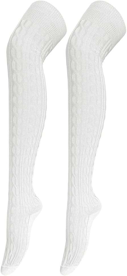 Bestjybt Women Cable Knit Thigh High Socks Cotton Warm Over the Knee Socks Knee High Boot Stockings Leg Warmers - Image 1