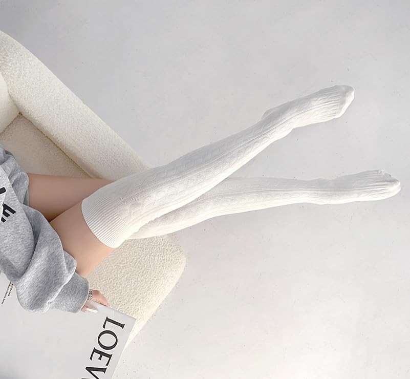 Bestjybt Women Cable Knit Thigh High Socks Cotton Warm Over the Knee Socks Knee High Boot Stockings Leg Warmers - Image 2