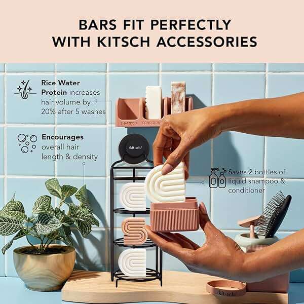 Kitsch Rice Water Shampoo & Conditioner Set – Solid Shampoo & Conditioner Bar with Protein for Hair Growth, Strengthening Hair & Damage Repair – Paraben, Sulfate & Silicone Free – 2 Pack - Image 4