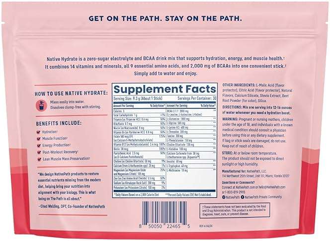 NativePath Hydrate Electrolyte Stick Packs – Zero Sugar Drink Mix with 2,000mg BCAAs, 14 Vitamins & Minerals – Mixed Berry Keto Hydration, 30 Single-Serve Packets - Image 3