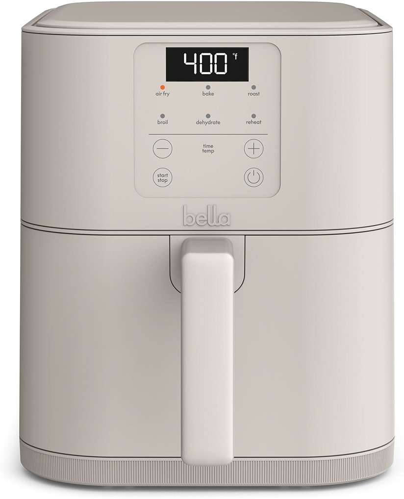 bella 6 Qt Slim Air Fryer, Fits-anywhere™ Kitchenware, EverGood™ Ceramic Nonstick Coating, Adjustable Temperature, 6 Preset Cooking Options, 60 Min Auto Shutoff w Audible Tone, 5lb Capacity, Oatmilk - Image 1
