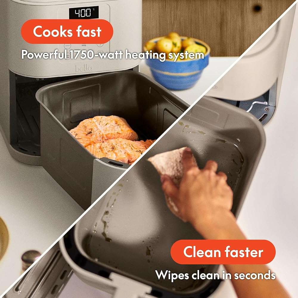 bella 6 Qt Slim Air Fryer, Fits-anywhere™ Kitchenware, EverGood™ Ceramic Nonstick Coating, Adjustable Temperature, 6 Preset Cooking Options, 60 Min Auto Shutoff w Audible Tone, 5lb Capacity, Oatmilk - Image 5
