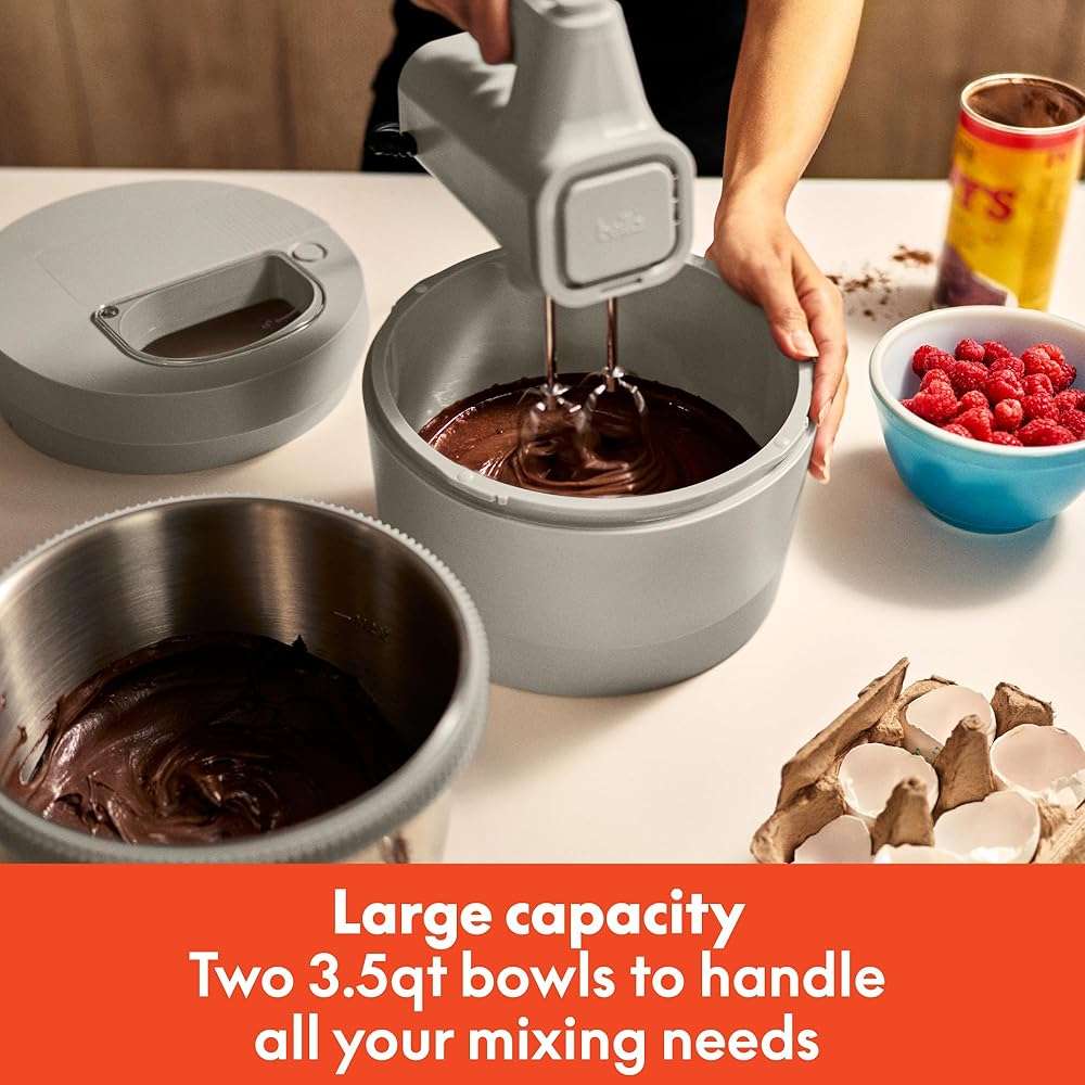 bella 3.5 Qt Hand & Stand Mixer, 2 in 1 Electric Mixer with Bowl, Dough Hook, Whisk & Egg Beater, Multifunctional Handheld Mixer for Baking, 200 Watt, Oatmilk - Image 6