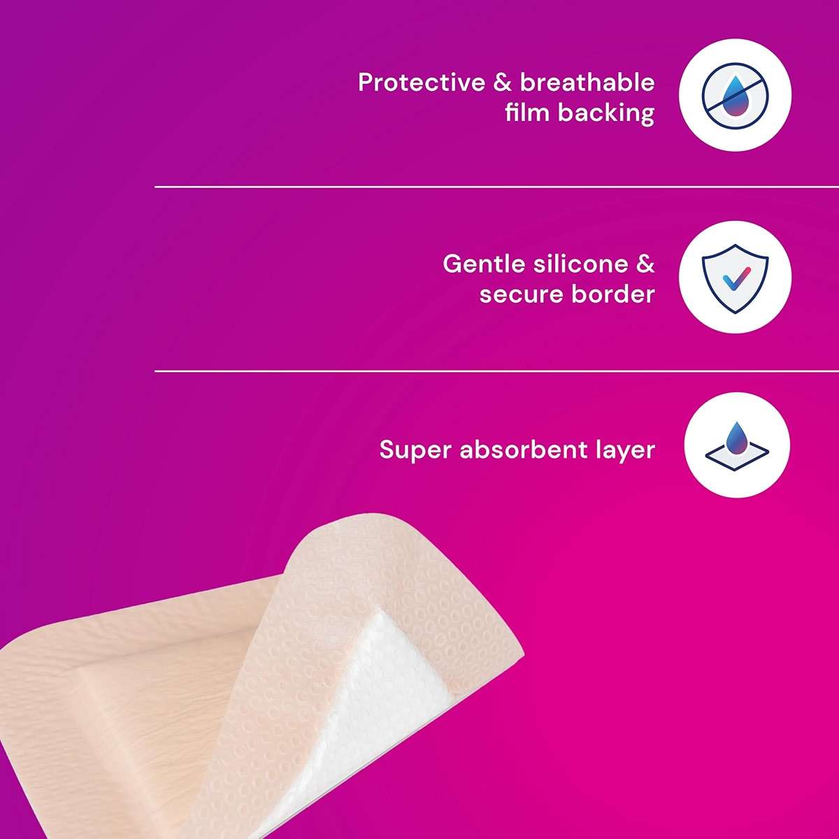 Rencura® Silicone Bordered Foam Dressing, 3" x 3" | Sterile, Breathable & Highly Absorbent | Gentle Adhesive for Sensitive Skin | 10 Pack for Advanced Wound Care| Ideal for Wound Care & Post-Op Use - Image 3