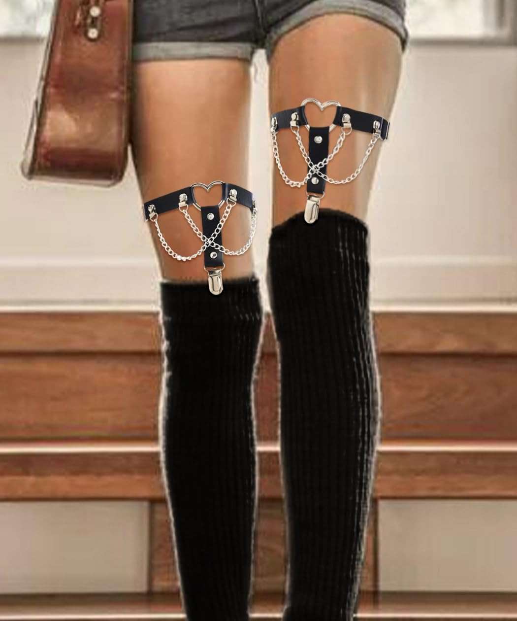 Lorealri Thigh High Garter Belt Adjustable Rock Heart Gothic Leg Suspender Belts Rave Party Thigh Lingerie for Women(2 PCs) - Image 6