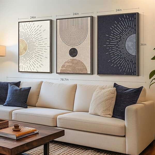 Framed Large Boho Neutral Abstract Wall Art for Living Room, Black Beige Sun and Moon Paintings Prints for Hallway Office, Set of 3 Piece Modern Minimalist Canvas Artwork Pictures 24x36 Inch - Image 3