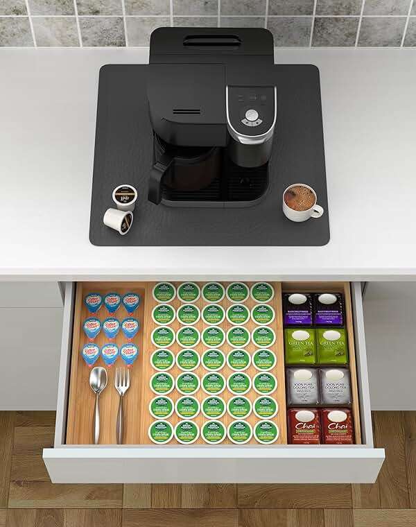 WELL WENG Larger Expandable Bamboo Coffee Pod Holder for Counter Drawer Display, 35 Pod Capacity, K-Cup Pods - Tea Bags Storage Organizer Holder (Bamboo) - Image 2