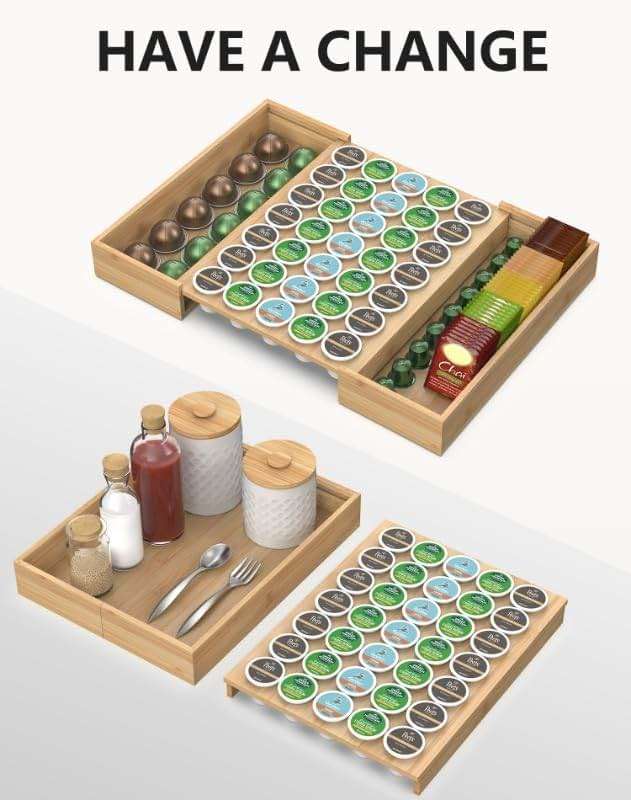 WELL WENG Larger Expandable Bamboo Coffee Pod Holder for Counter Drawer Display, 35 Pod Capacity, K-Cup Pods - Tea Bags Storage Organizer Holder (Bamboo) - Image 8