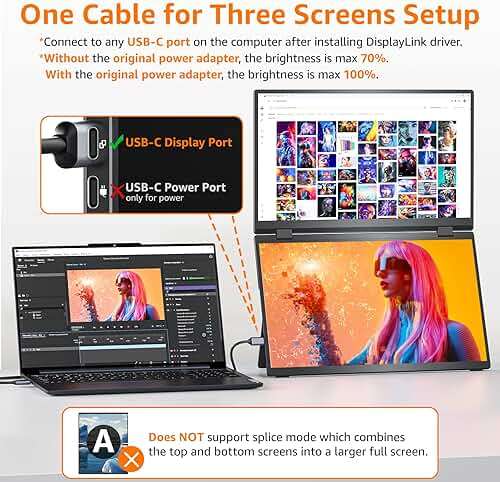 Upperizon Portable Monitor Foldable Dual Screen 15.6 inch FHD 107% sRGB IPS HDMI USB-C Travel Monitor for Laptop Mac PC Windows, DisplayLink Stacked Screen Extender with Kickstand, VESA Compatible - Image 3