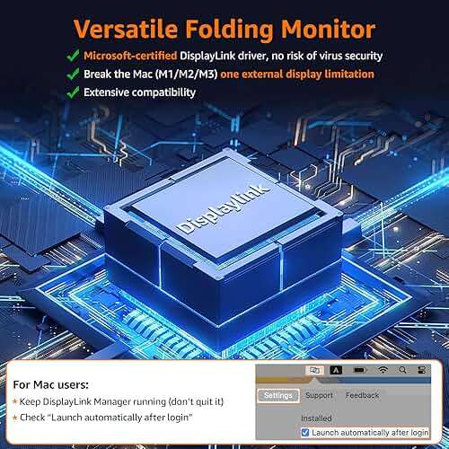 Upperizon Portable Monitor Foldable Dual Screen 15.6 inch FHD 107% sRGB IPS HDMI USB-C Travel Monitor for Laptop Mac PC Windows, DisplayLink Stacked Screen Extender with Kickstand, VESA Compatible - Image 6
