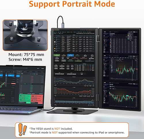 Upperizon Portable Monitor Foldable Dual Screen 15.6 inch FHD 107% sRGB IPS HDMI USB-C Travel Monitor for Laptop Mac PC Windows, DisplayLink Stacked Screen Extender with Kickstand, VESA Compatible - Image 7