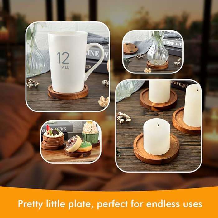 Wood Candle Holder Farmhouse Decor - HALE OTEIR Wooden Pillar Candles Holder for Pillar Floating Candles Set of 4 Round Wooden Plate Pedestal Stand for Coffee Table for Christmas Decor - Image 7