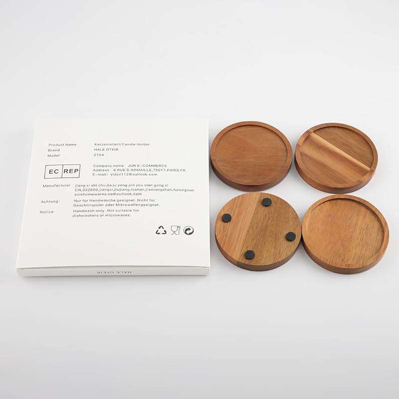 Wood Candle Holder Farmhouse Decor - HALE OTEIR Wooden Pillar Candles Holder for Pillar Floating Candles Set of 4 Round Wooden Plate Pedestal Stand for Coffee Table for Christmas Decor - Image 9