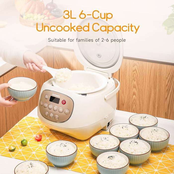 Joydeem Ceramic Rice Cooker, 6 Cups Uncooked Rice Cookers with Pure Ceramic Inner Pot, Healthy & PFOA Free, 3L/3.2 qt, DFB-C300 - Image 5