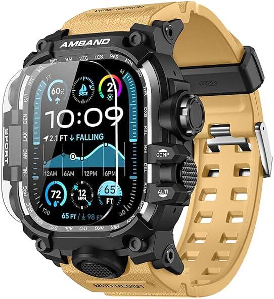 amBand Rugged Case with Band for Apple Watch Ultra 3/2/1 49mm, M3 Military Grade Shockproof Cover, Includes Screen Protector Kit, Tactical Band for Men - Compatible with iWatch Ultra, Sand Beige - Image 1