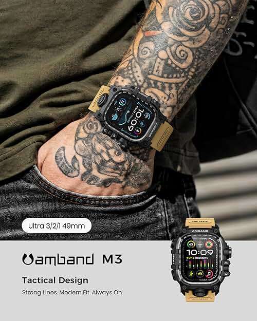 amBand Rugged Case with Band for Apple Watch Ultra 3/2/1 49mm, M3 Military Grade Shockproof Cover, Includes Screen Protector Kit, Tactical Band for Men - Compatible with iWatch Ultra, Sand Beige - Image 3