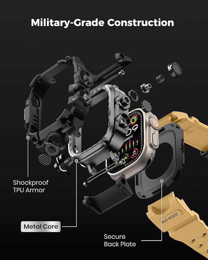 amBand Rugged Case with Band for Apple Watch Ultra 3/2/1 49mm, M3 Military Grade Shockproof Cover, Includes Screen Protector Kit, Tactical Band for Men - Compatible with iWatch Ultra, Sand Beige - Image 5