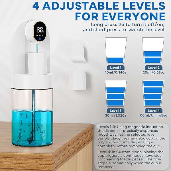 Automatic Mouthwash Dispenser for Bathroom, 21.12 oz Touchless Smart Mouth Wash Dispensers Bathroom Accessories Set with 4 Magnetic Cups, 4 Modes Wall Mounted Mouth Wash Dispenser for Home & Kids - Image 4