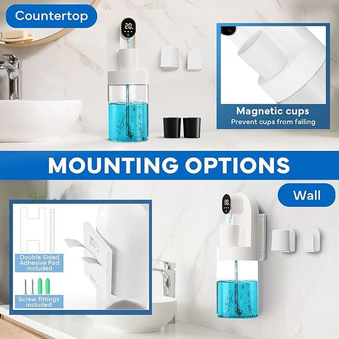 Automatic Mouthwash Dispenser for Bathroom, 21.12 oz Touchless Smart Mouth Wash Dispensers Bathroom Accessories Set with 4 Magnetic Cups, 4 Modes Wall Mounted Mouth Wash Dispenser for Home & Kids - Image 6