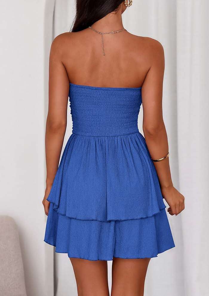 PRETTYGARDEN Women's 2026 Summer Strapless Tube Mini Dress Off Shoulder Smocked Ruffle A Line Flowy Short Party Club Dresses - Image 2