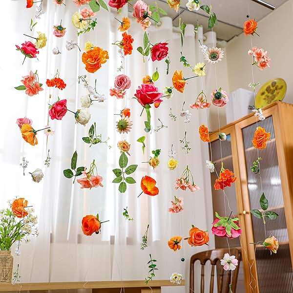 XunYee 6 Pcs 35.4 ft Flower Garlands Artificial Wildflower Vines Floral Hanging Backdrop Fake Flower Garlands Faux Silk Wildflower Vine for Wedding Bridal Shower Home Garden Wall Arch Decor(Rose) - Image 1
