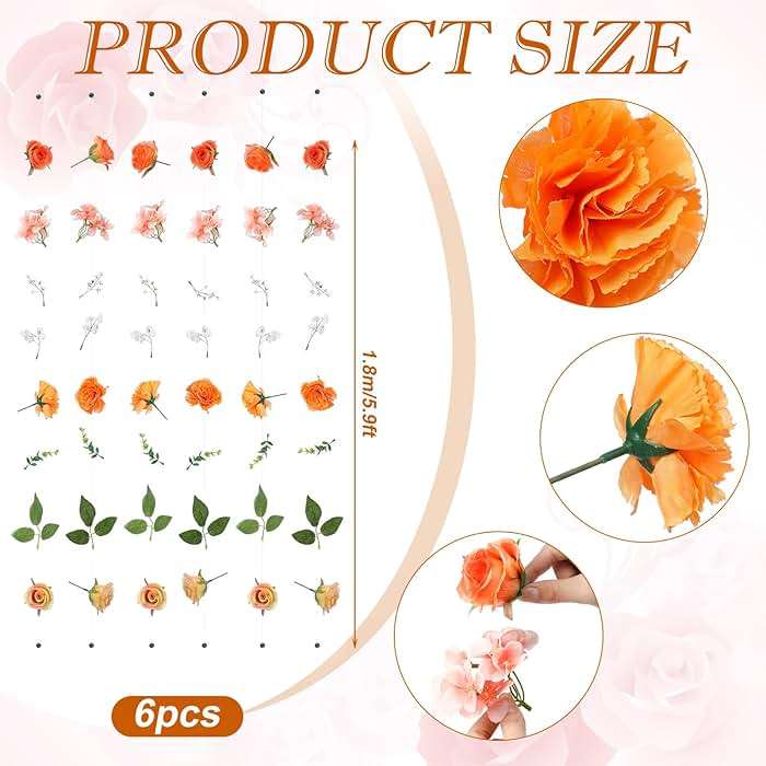 XunYee 6 Pcs 35.4 ft Flower Garlands Artificial Wildflower Vines Floral Hanging Backdrop Fake Flower Garlands Faux Silk Wildflower Vine for Wedding Bridal Shower Home Garden Wall Arch Decor(Rose) - Image 2