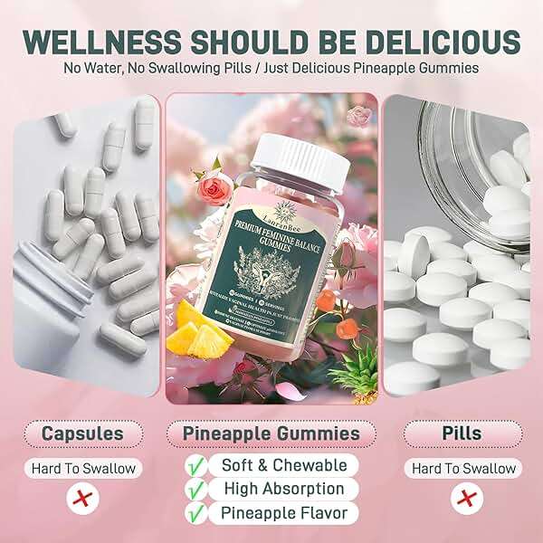 Premium Feminine Balance Gummies Vaginal Probiotic - for Women’s pH Balanced Health & Wellness - Immune Support - Vegan, Gluten-Free & Halal - Hawaiian Pineapple - 60 Gummies - 30 Servings (1) - Image 6