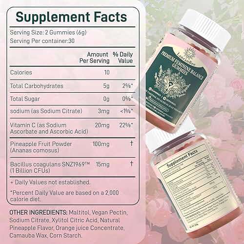 Premium Feminine Balance Gummies Vaginal Probiotic - for Women’s pH Balanced Health & Wellness - Immune Support - Vegan, Gluten-Free & Halal - Hawaiian Pineapple - 60 Gummies - 30 Servings (1) - Image 9